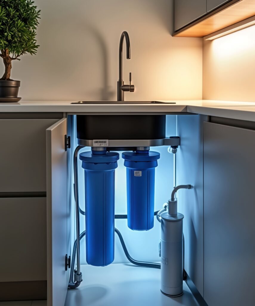 Sistema de tratamiento de aguas instalado en cocina de vivienda